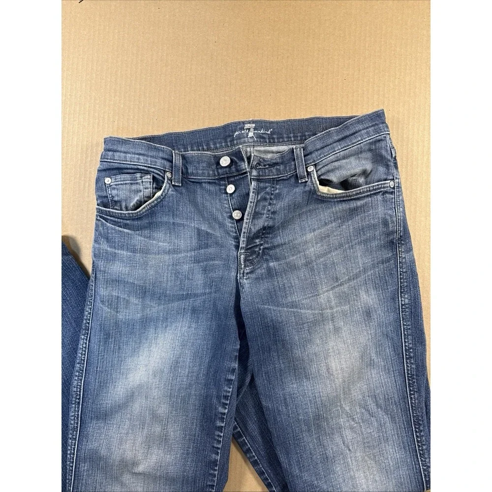 7 For All Of Man Kind Jeans Mens 32 Blue Dark Wash Relaxed Fit Button Fly USA